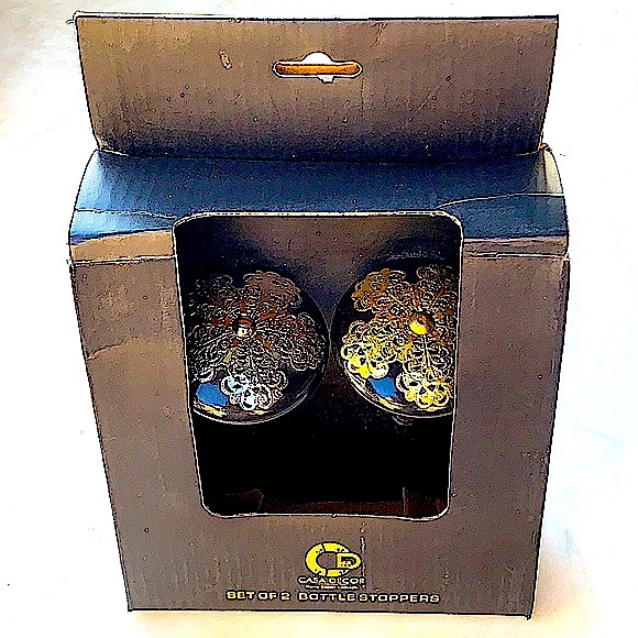 CASA DECOR BOTTLE STOPPERS BLACK SILVER BRASS - Picture 8 of 8